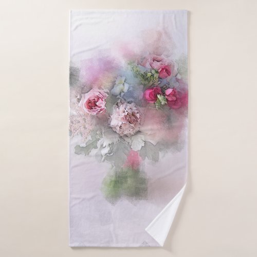 Abstract Pink Red Roses Bouquet Floral Template Bath Towel Set