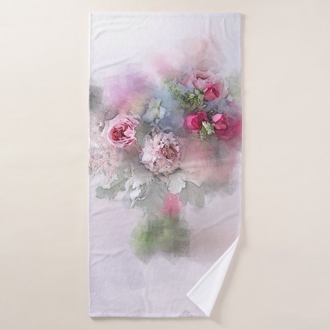 Abstract Pink Red Roses Bouquet Floral Template Bath Towel Set (Bath Towel)