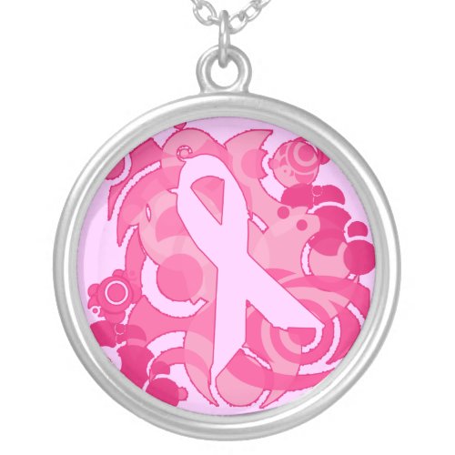 Abstract Pink Ribbon Charm Necklace