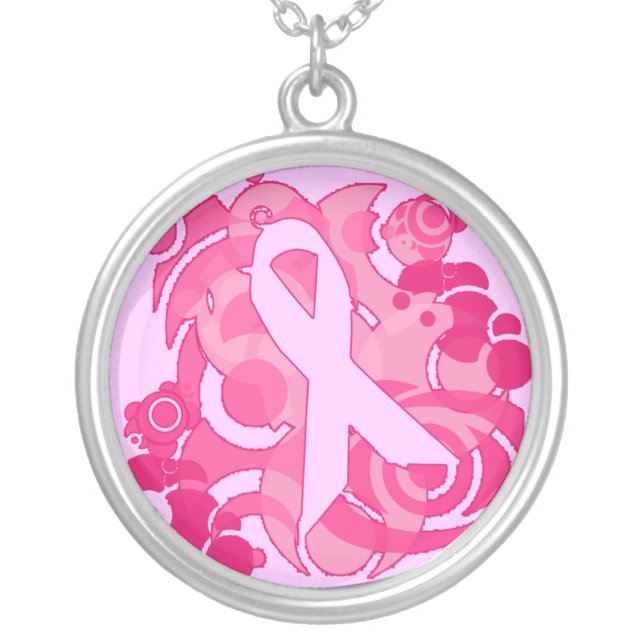 Abstract Pink Ribbon Charm Necklace (Front)