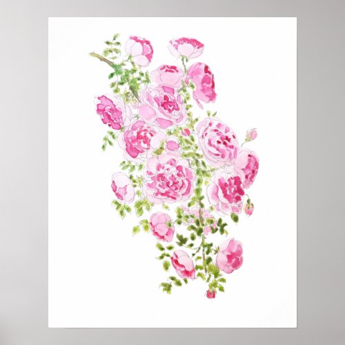 abstract pink rose ink and  watercolor  poster