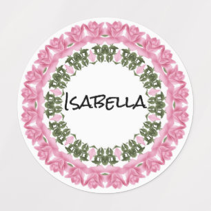 Abstract pink roses flowers floral circle personal kids' labels