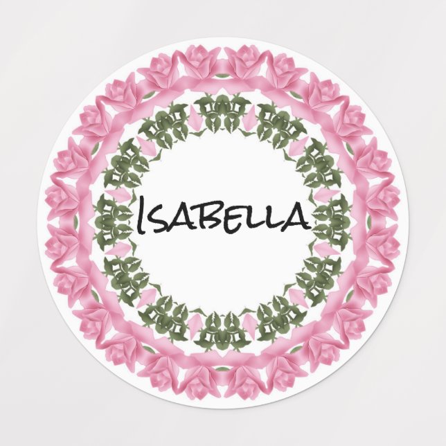 Abstract pink roses flowers floral circle personal kids' labels (Design 1)