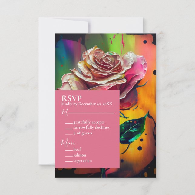 Abstract Pink Roses RSVP Response Card (Front)