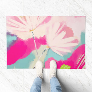Abstract Pink Sky Daisy Blooms Colorful Doormat