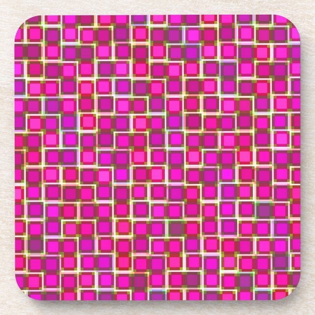 Abstract Pink Squares Pattern Coasters (Front)