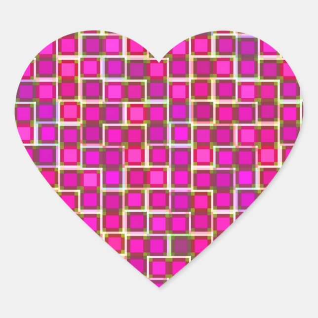 Abstract Pink Squares Pattern Heart Sticker (Front)