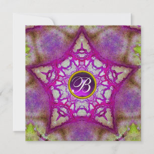 ABSTRACT PINK STAR  PURPLE AMETHYST MONOGRAM INVITATION