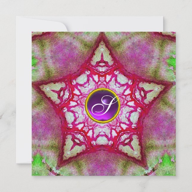 ABSTRACT PINK STAR  PURPLE AMETHYST MONOGRAM INVITATION (Front)