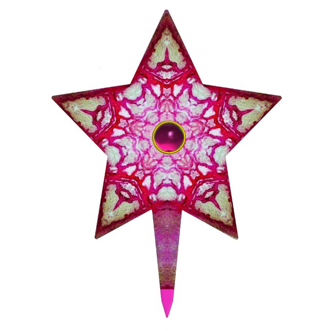 ABSTRACT PINK STAR WITH FUCHSIA GEM STONE CAKE TOPPER (Front)