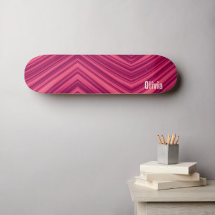 Abstract Pink Striped Pattern with Name Template Skateboard