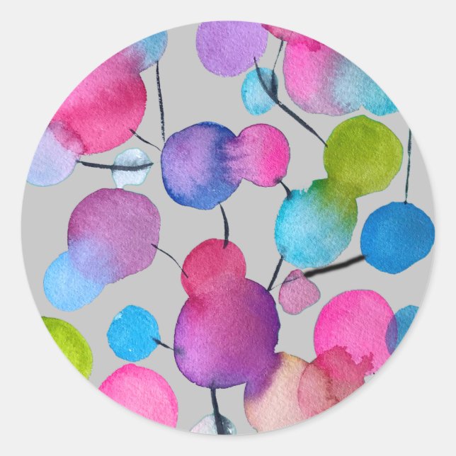 Abstract pink Summer Tree art Classic Round Sticker (Front)