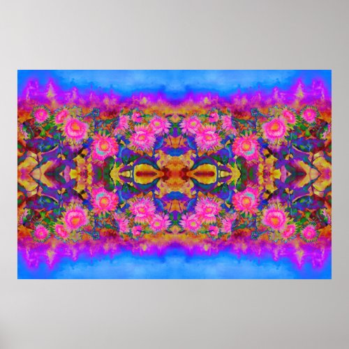 Abstract pink sunflower fields retro flowers poster
