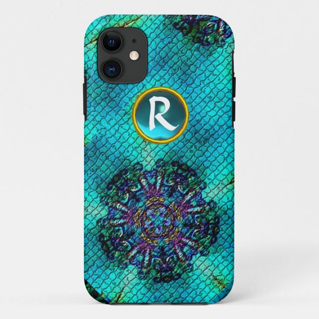 ABSTRACT PINK TEAL BLUE MOSAIC STAR GEM MONOGRAM Case-Mate iPhone CASE (Back)