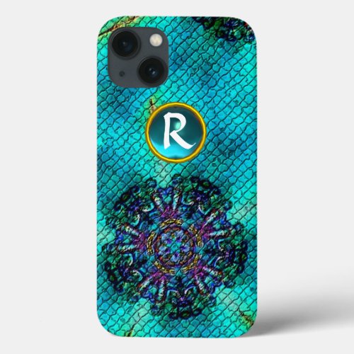 ABSTRACT PINK TEAL BLUE MOSAIC STAR GEM MONOGRAM iPhone 13 CASE