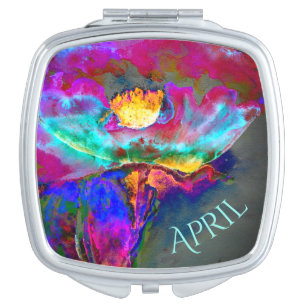 Abstract pink teal floral watercolor painting compact mirror