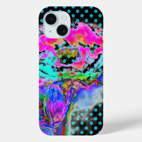 Abstract pink teal floral watercolor polka dots iPhone 15 case