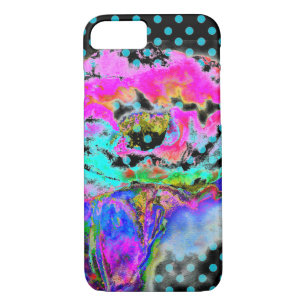 Abstract pink teal floral watercolor polka dots iPhone 8/7 case