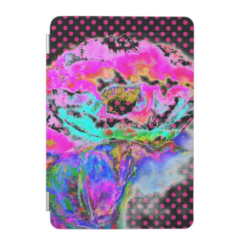 Abstract pink teal watercolor floral polka dots iPad mini cover