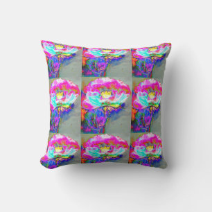 Abstract pink teal watercolor floral throw pillow