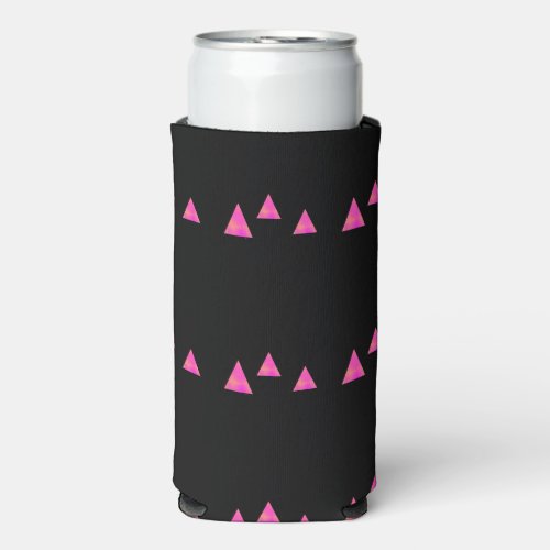 Abstract pink triangles on black seltzer can cooler