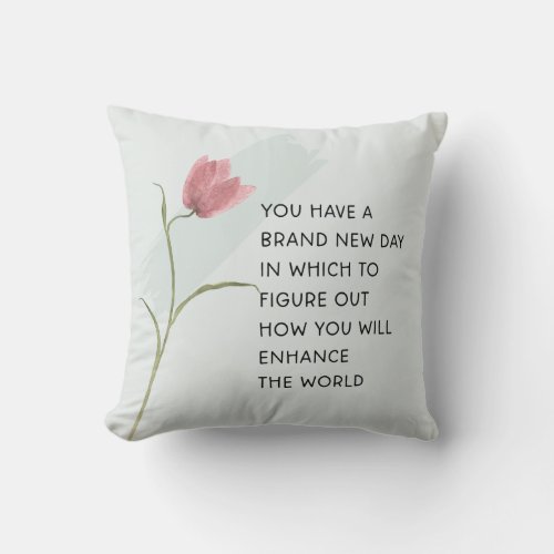 Abstract Pink Tulip on Aqua Motivational Quote Throw Pillow