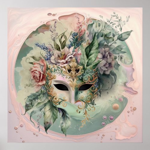 Abstract Pink Venetian Carnival Mask Poster