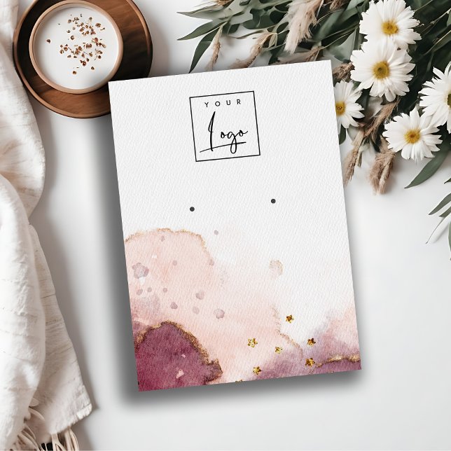 Abstract Pink Watercolor Earring Logo Display Business Card (Creator Uploaded)