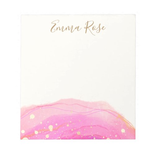 Abstract Pink Watercolor Gold Splatter  Notepad