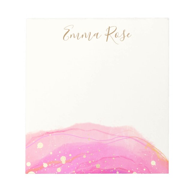 Abstract Pink Watercolor Gold Splatter  Notepad (Front)