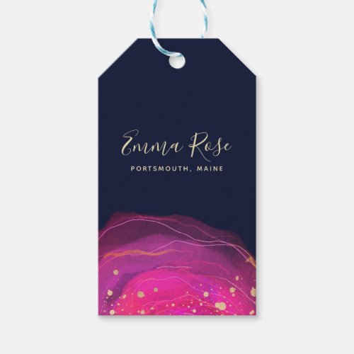 Abstract Pink Watercolor Gold Splatter Price Gift Gift Tags