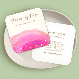 Abstract Pink Watercolor Gold Splatter Square   Sq Square Business Card