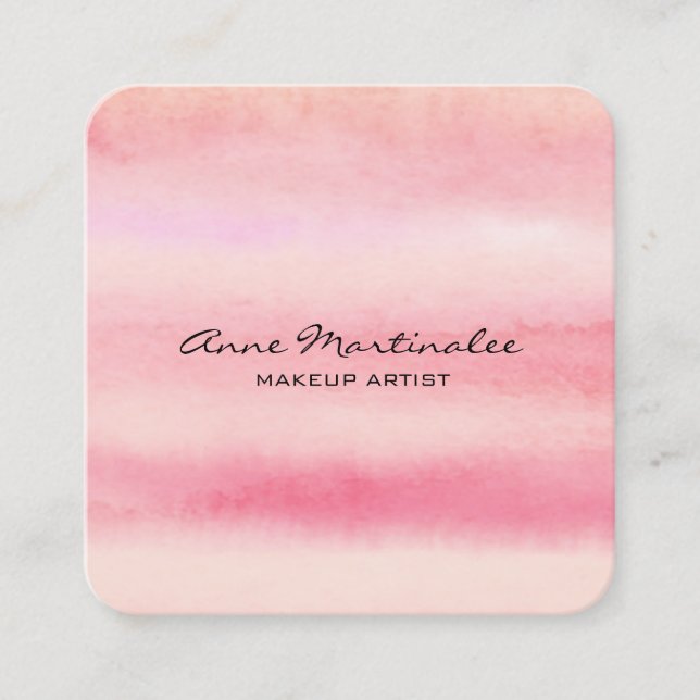 Abstract Pink Watercolor Square Business Card (Front)
