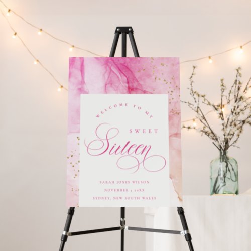 Abstract Pink Watercolor Sweet Sixteen Welcome Foam Board