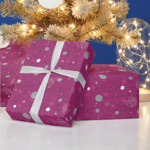 Abstract Pink White Gold Circles Glitter Christmas Wrapping Paper