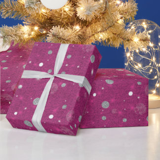 Abstract Pink White Gold Circles Glitter Christmas Wrapping Paper