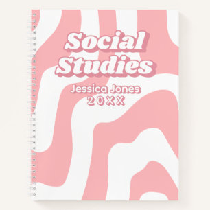 Abstract Pink White Wavy Lines School Subject Notebook