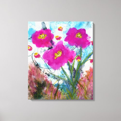 Abstract Pink Wildflowers Botanical Painting  Canvas Print