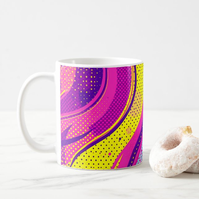Abstract Pink Yellow Pop Art Pattern  Coffee Mug (With Donut)