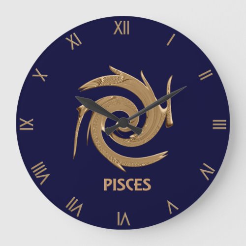 Abstract Pisces Blue Zodiac Symbol Wall Clock