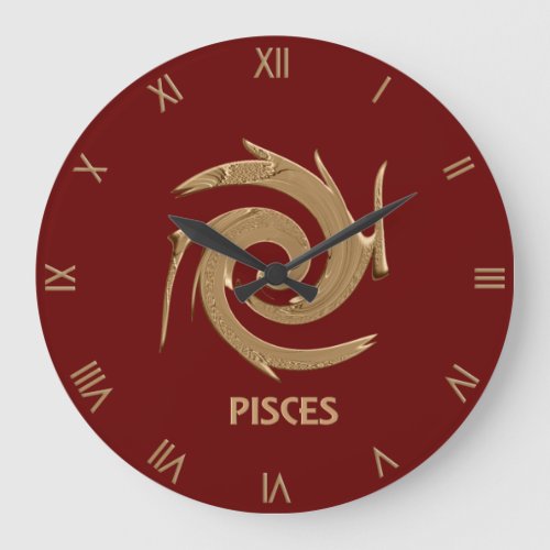 Abstract Pisces Red Zodiac Symbol Wall Clock