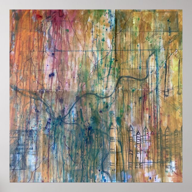 Abstract Pittsburgh Map Painting Poster (Front)