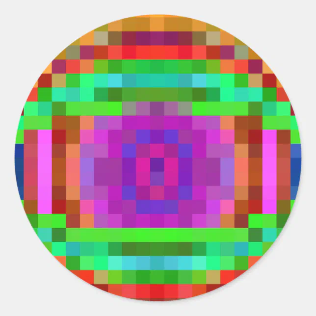 Abstract Pixel Art Colorful Classic Round Sticker | Zazzle