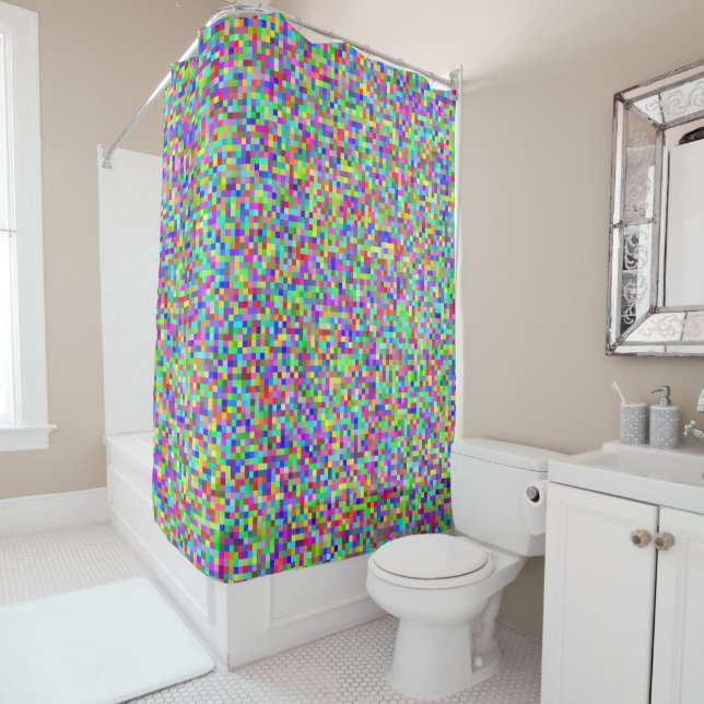 Abstract Pixelated RGB Shower Curtain (In Situ)