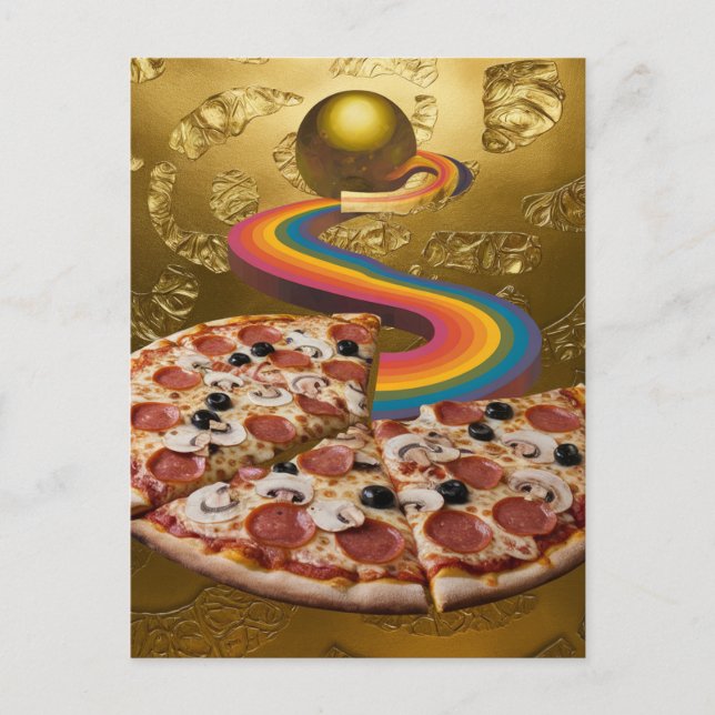 Abstract Pizza Rainbow Gold Sci-fi Postcard (Front)