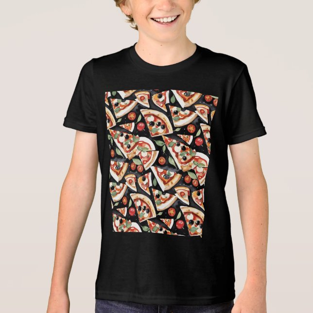 Abstract Pizza Slices On A Black Background Tri-Blend Shirt (Front)