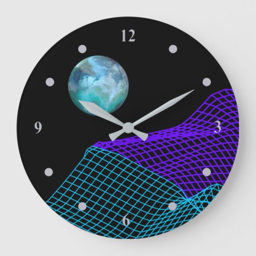 Abstract Planet 5th Dimension Purple Blue Black Large Clock