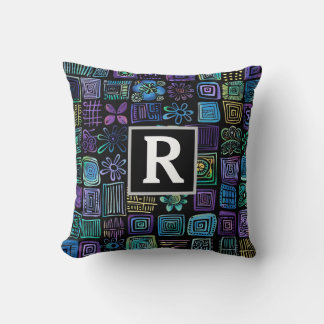 Abstract plant and geometric design monograph throw pillow