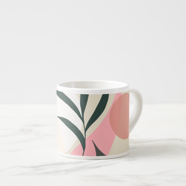 Abstract Plant Illustration Shapes Pink Greenery  Espresso Cup (Front Right)