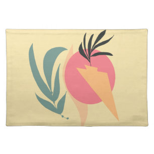 Abstract Plant Illustration Shapes Pink Yellow Cloth Placemat